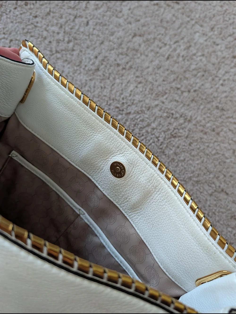 Michael Kors White Gold Hamilton Whipped Leather Satchel Handbag Purse